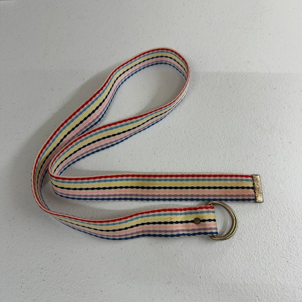 Youth girl's pink striped fabric woven golden buckle pants belt accessories OS